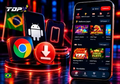 TopX no celular com Android, navegador e símbolo de download do app.